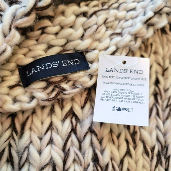 Lands' End Chunky Infiniti Scarf Brown Cream Plaid Extra Soft DH558 - Picture 3 of 4